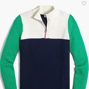 JCrew Women's Colorblock Half-Zip Sweater Med. Navy, Green, White Sold Out
